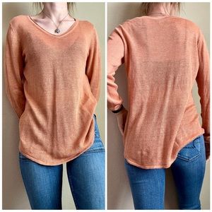 Eileen Fisher Linen Burnt Orange Open Weave Tunic Long Sleeve Shirt Medium